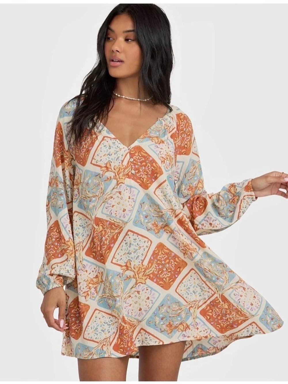 Billabong Sweet Dreamer Mini Dress Orange & Blue Size Small